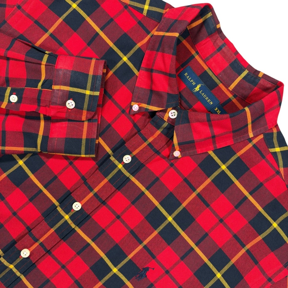 Ralph Lauren Plaid Button Down Shirt Mens XXL Red Tartan Plaid Long Sleeve